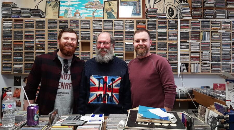 Hosts Riley and John with Brian Lipsin, owner of Brian's Record Option in Kingston.